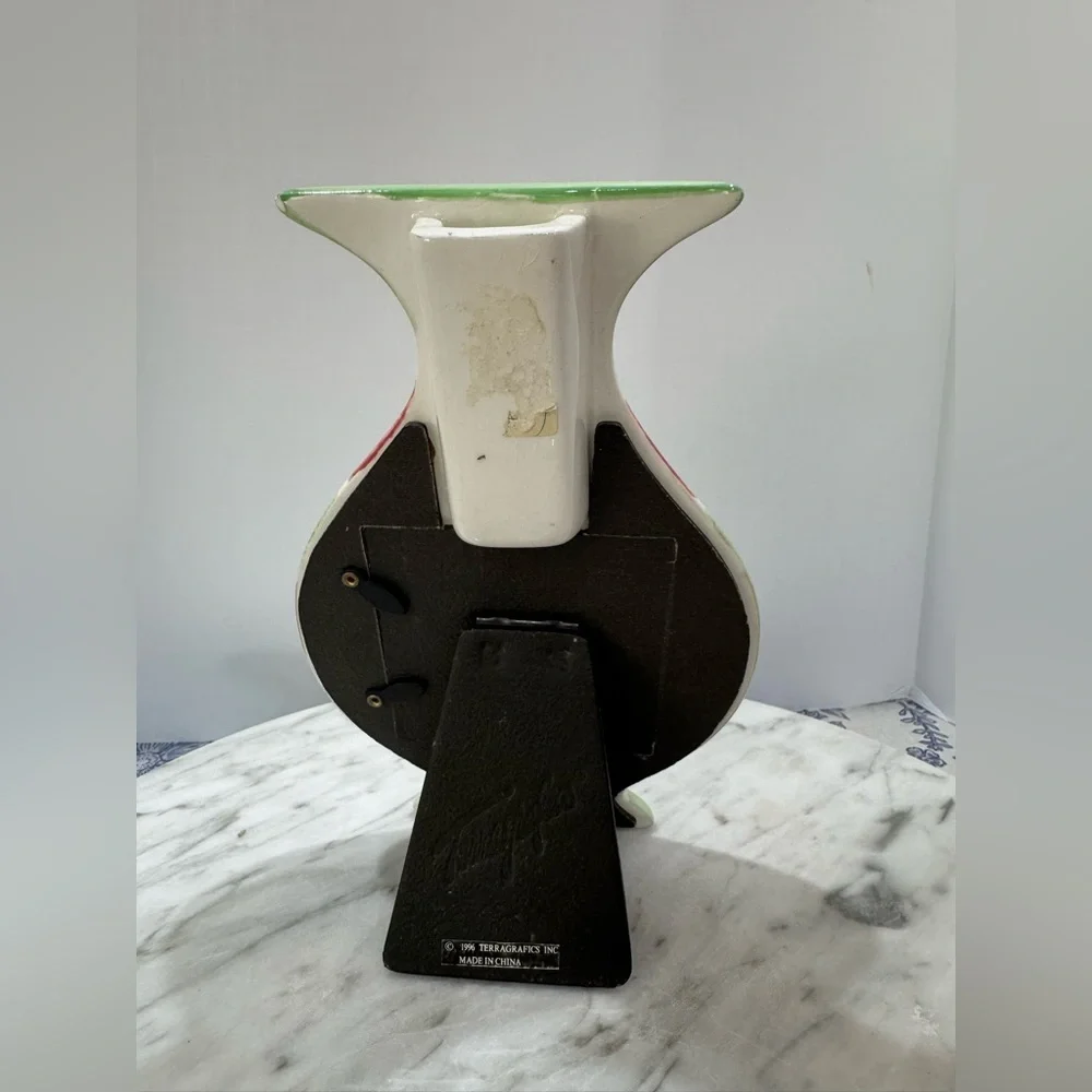 Floral Green and Pink vintage Ceramic frame with bud vase 1990s y2k